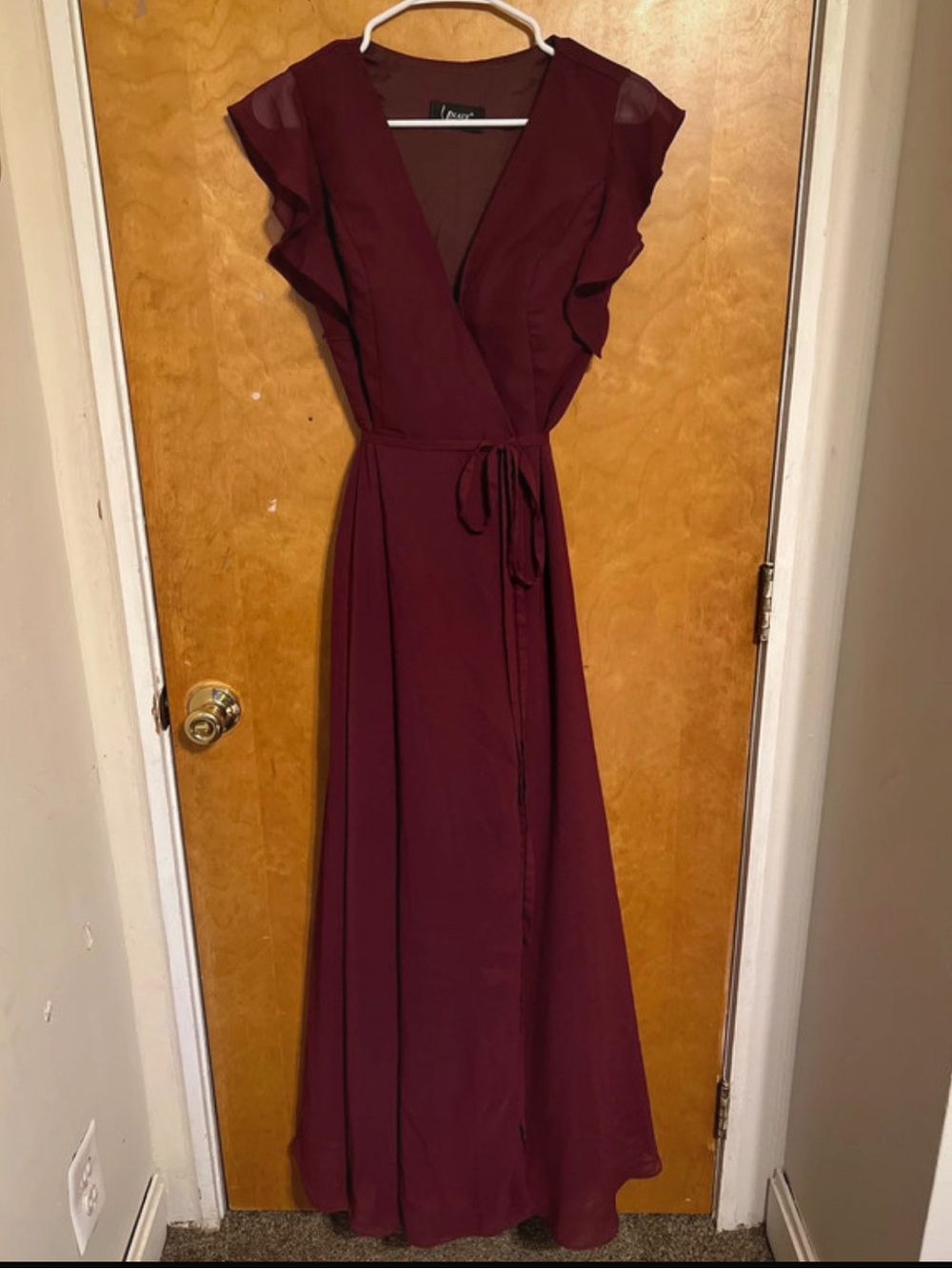 Wallis Wine Wrap Maxi Dress with Ruffle Sleeves